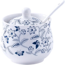 White Porcelain Sugar Bowl with Lid and Spoon for Coffee and Tea, 200ml Ceramic Storage Jar