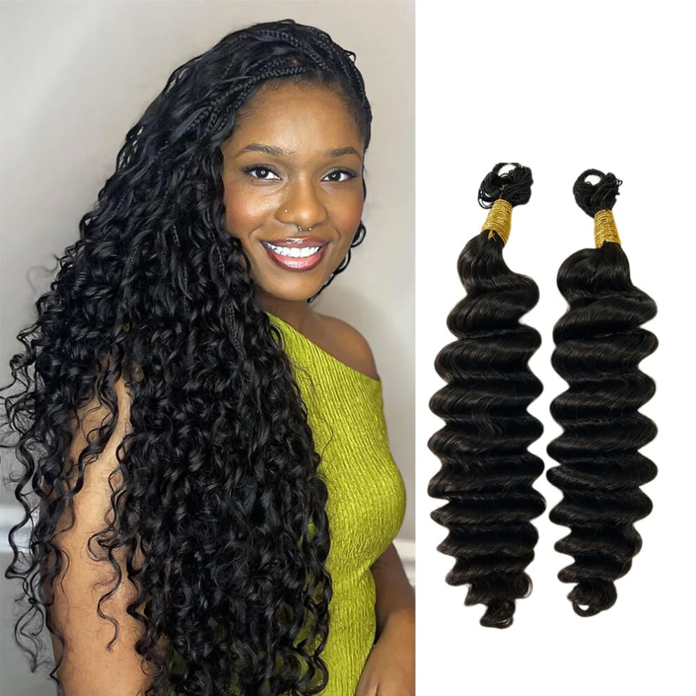 Crochet Human Hair Deep Wave Braiding Extensions 18 Inch Natural Color Lightweight Reusable