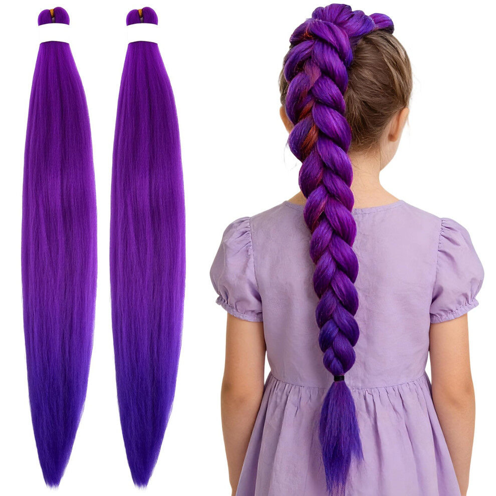 Unisex Purple Braiding Hair Extensions 26 Inch Vibrant Soft Yaki Texture Synthetic For Cosplay Party