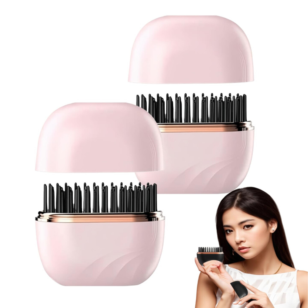 Pink Cordless Mini Hair Straightener Comb 2In1, Fast Heating, 3Temp Control, Antiscald, 2Pcs