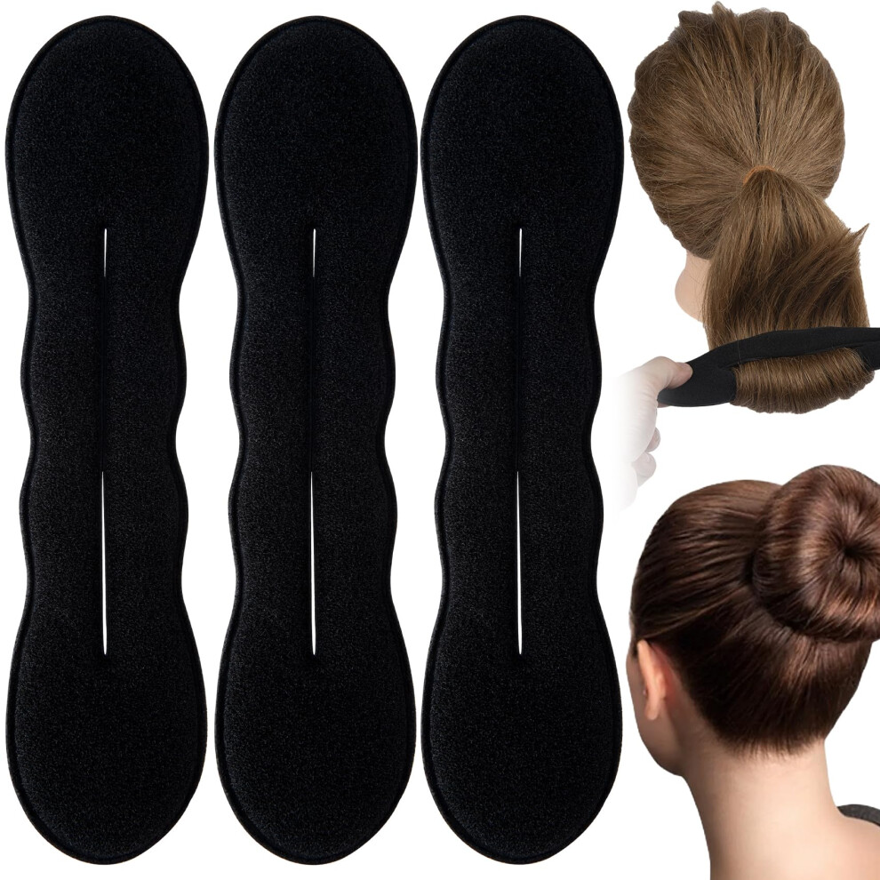 Unisex Black Hair Bun Maker Set, Large Sponge Bun Shaper For Long Hair, Easy Styling With Gentle Hold