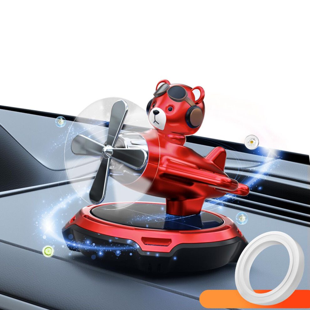 Solar Powe Spinning Car Air Freshener Cute Bear Aromatherapy Ornament With Refillable Oils Gardenia Red 9113335525894
