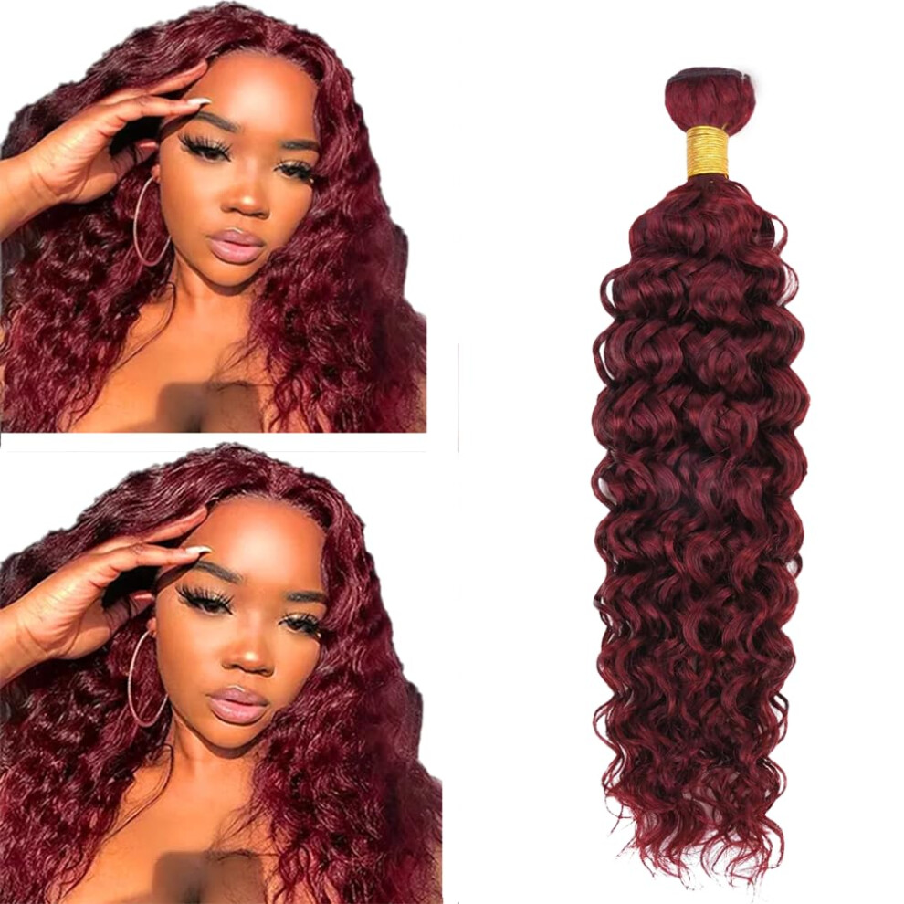Unisex Red #99J Burgundy Water Wave Human Hair Bundles 26 Inch Brazilian Virgin Hair Extensions Double Weft
