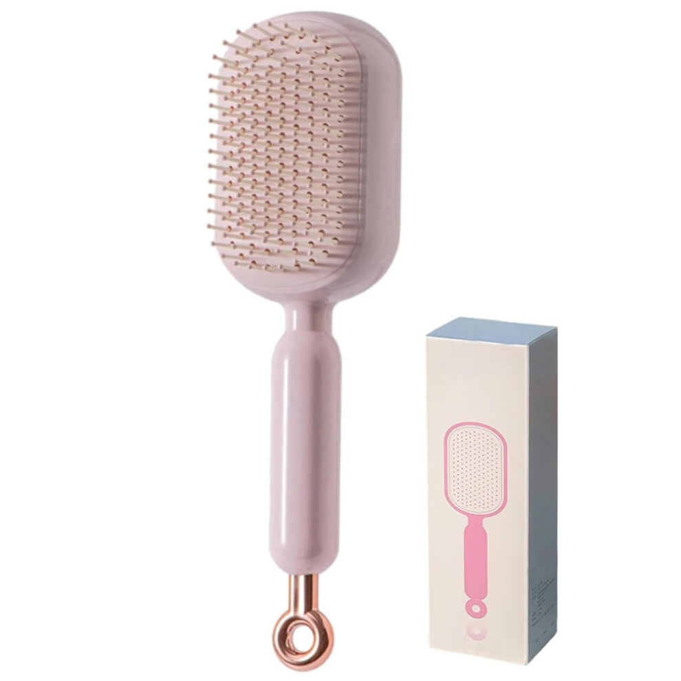 Self Cleaning Hair Brush for Women with Anti Static Detangling Bristles and Retractable Cushion