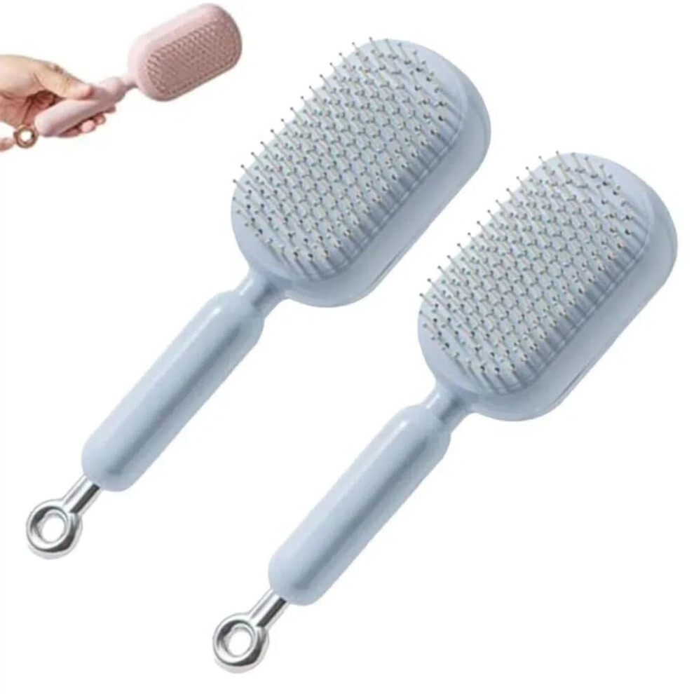 Unisex Blue Detangling Hair Brush With Selfcleaning Cushion And Scalp Massage For Wet Or Dry Hair, 2Pcs