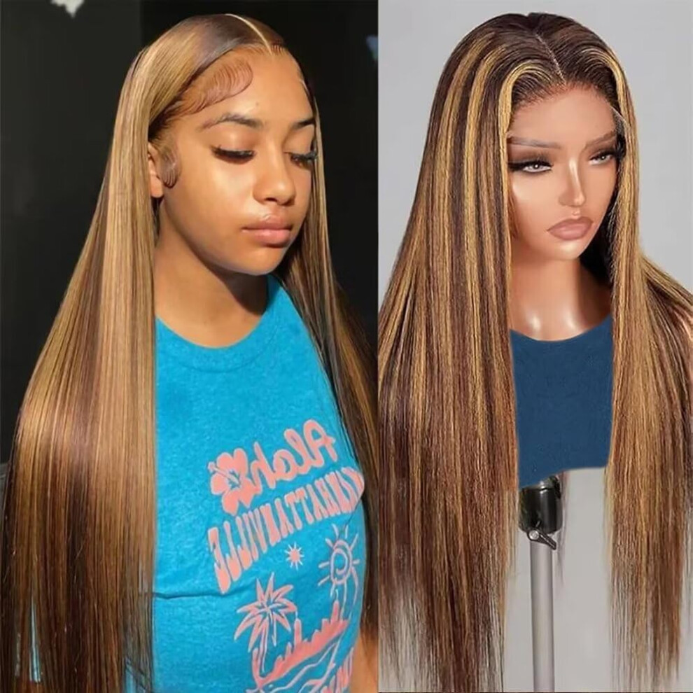 13x6 HD Transparent Ombre Lace Front Wig Human Hair 4/27 Highlight 180 Density Pre Plucked