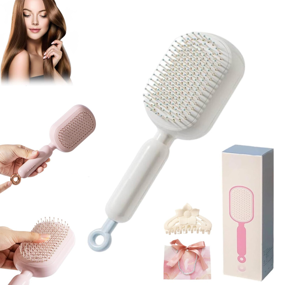 Pink Detangling Hair Brush With Selfcleaning Retractable Cushion And Scalp Massage For All Hair Types
