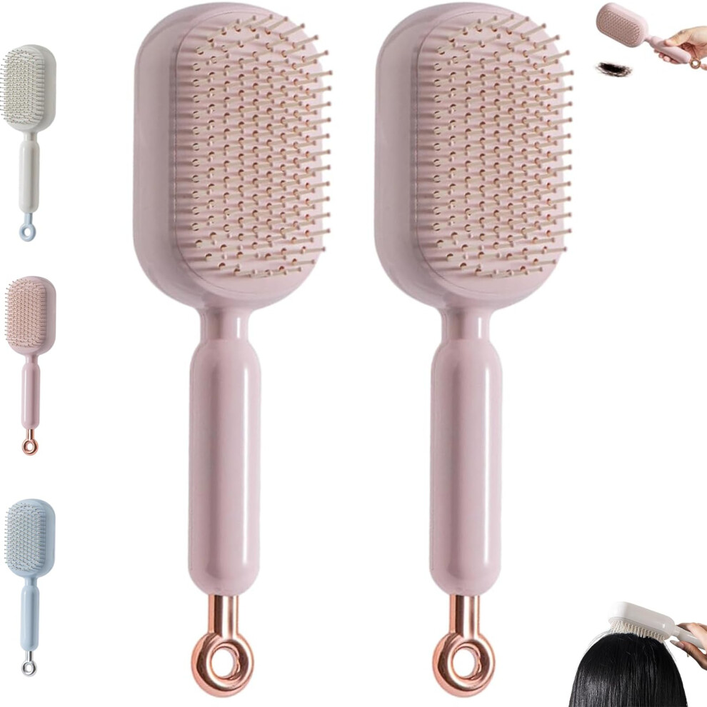 Self Cleaning Detangling Hair Brush with OneTouch Hair Release for Long Thick Hair, 2PcsB