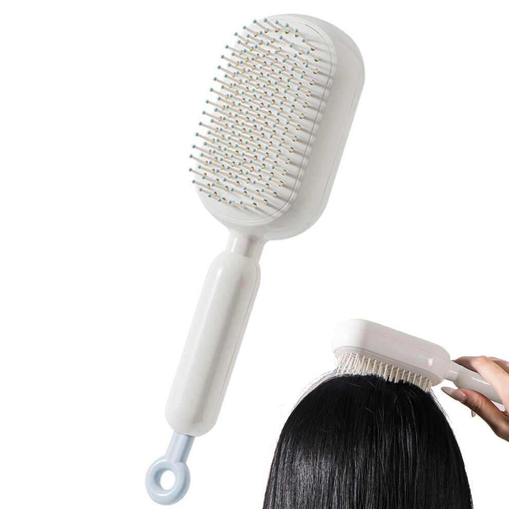 White Hair Detangling Brush With Selfcleaning Design, Antistatic For Wet And Dry Hair,