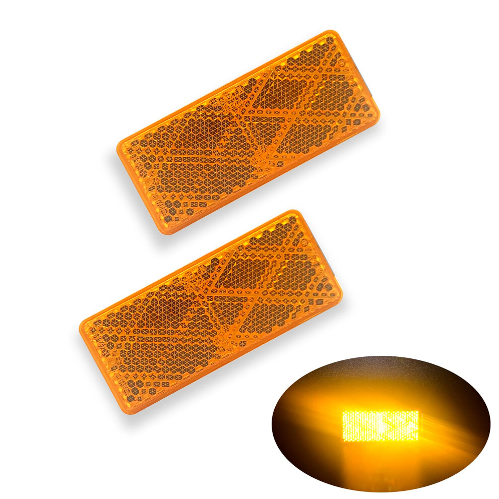 2Pcs Rectangle Reflector Visibility Weatherproof Self Adhesive For Trailer Driveway Mailbox Amber 9455672642712
