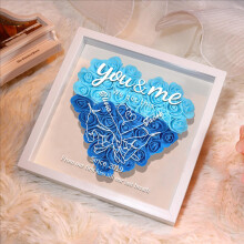 Rose Flower Shadow Box with Custom Name and Date, Heart Shaped Photo Frame Anniversary Gift