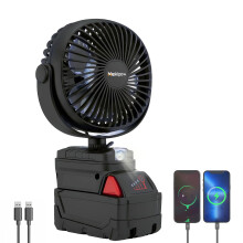Cordless Jobsite Fan for Milwaukee M18, Brushless Motor, USB Charging, LED Light, 2 Speeds, TOOL ONLY
