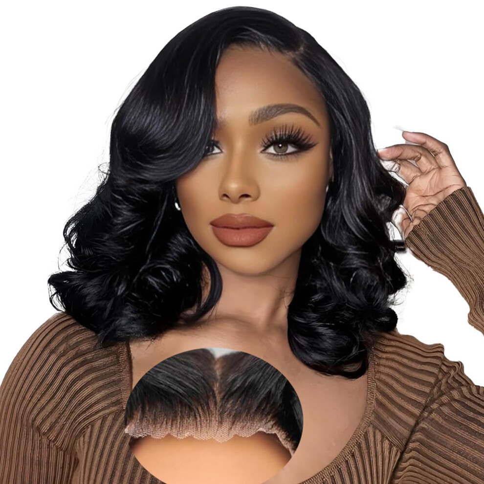 Unisex Black Human Hair Lace Front Wig 220 Density Glueless Bob 9X6 Hd Body Wave Pre Plucked Short 16 Inch