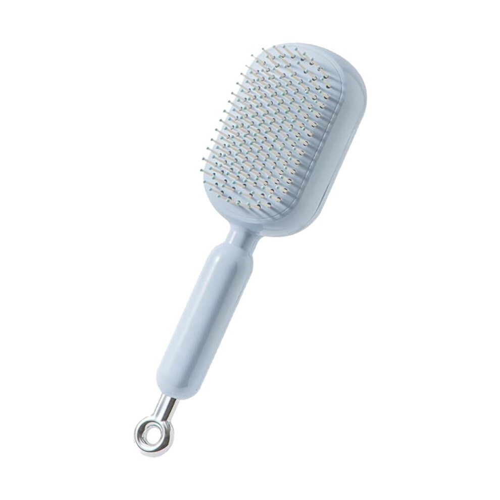 Blue Retractable Hair Brush With Cushioned Scalp Massage, Easy Onepull Clean, Travel Size For Women