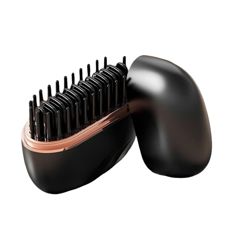 Black Cordless Hair Straightener Brush With Fast Heatup, 3 Temperature Levels, Antiscald, Travel Size