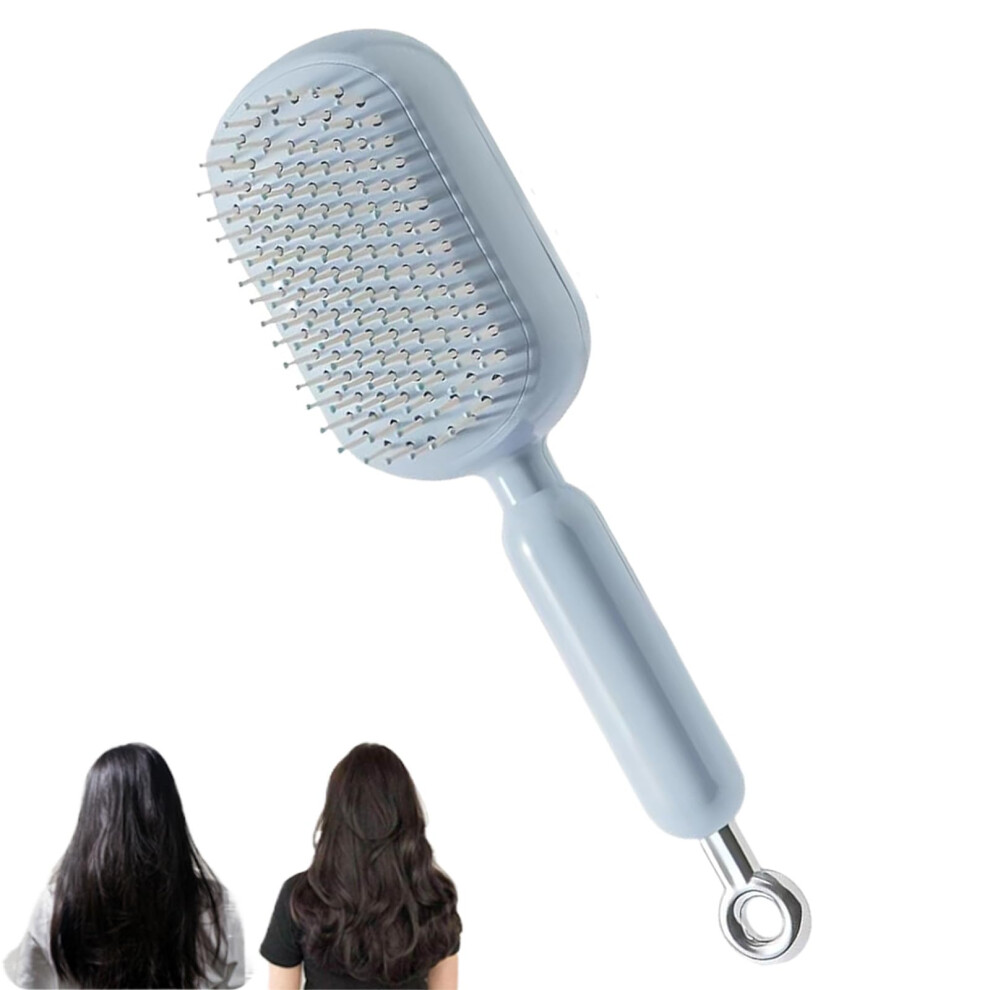 Self Cleaning Hair Brush for Women, OneClick Easy Clean Detangling for Wet and Dry Hair, Blue