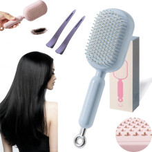 Detangling Hair Brush with OnePull Self Cleaning, Retractable Cushion Paddle for All Hair Types, Blue