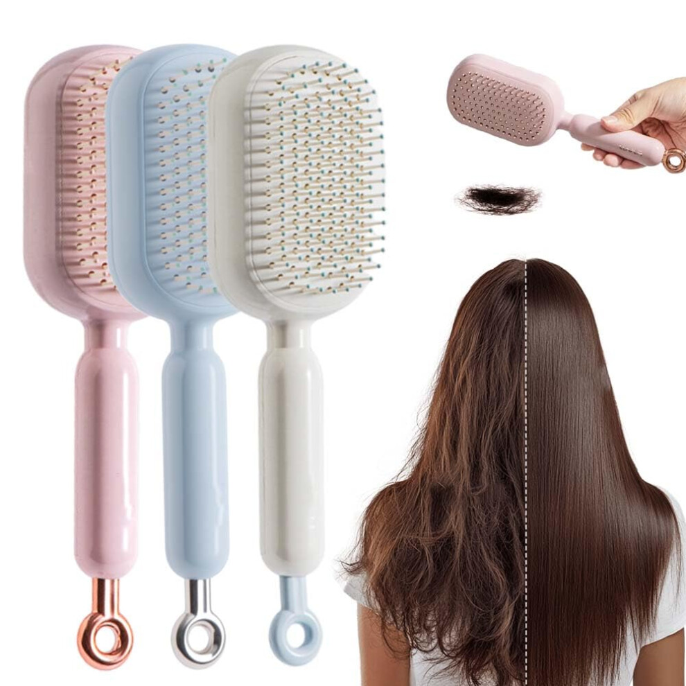 SelfCleaning Detangling Hair Brush with Retractable Handle and Scalp Massage, Travel Size 3PCS