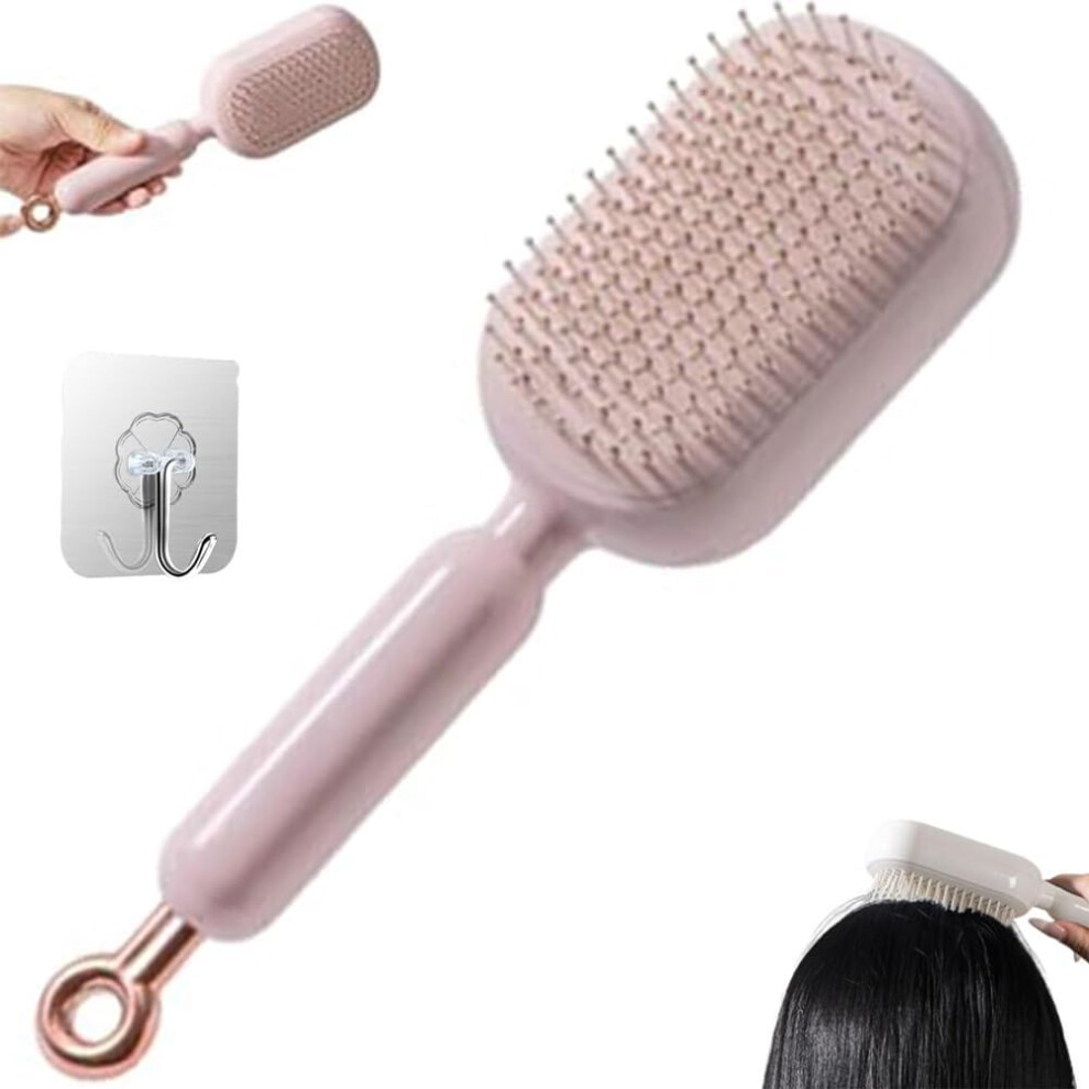 Pink Self Cleaning Retractable Hair Brush For All Hair Types With Onepull Clean And Gentle Scalp Massage Â