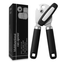 Manual Can Opener Heavy Duty Stainless Steel Smooth Edge 3in1 with Ergonomic NonSlip Handles for Seniors Camping and Kitchen Black