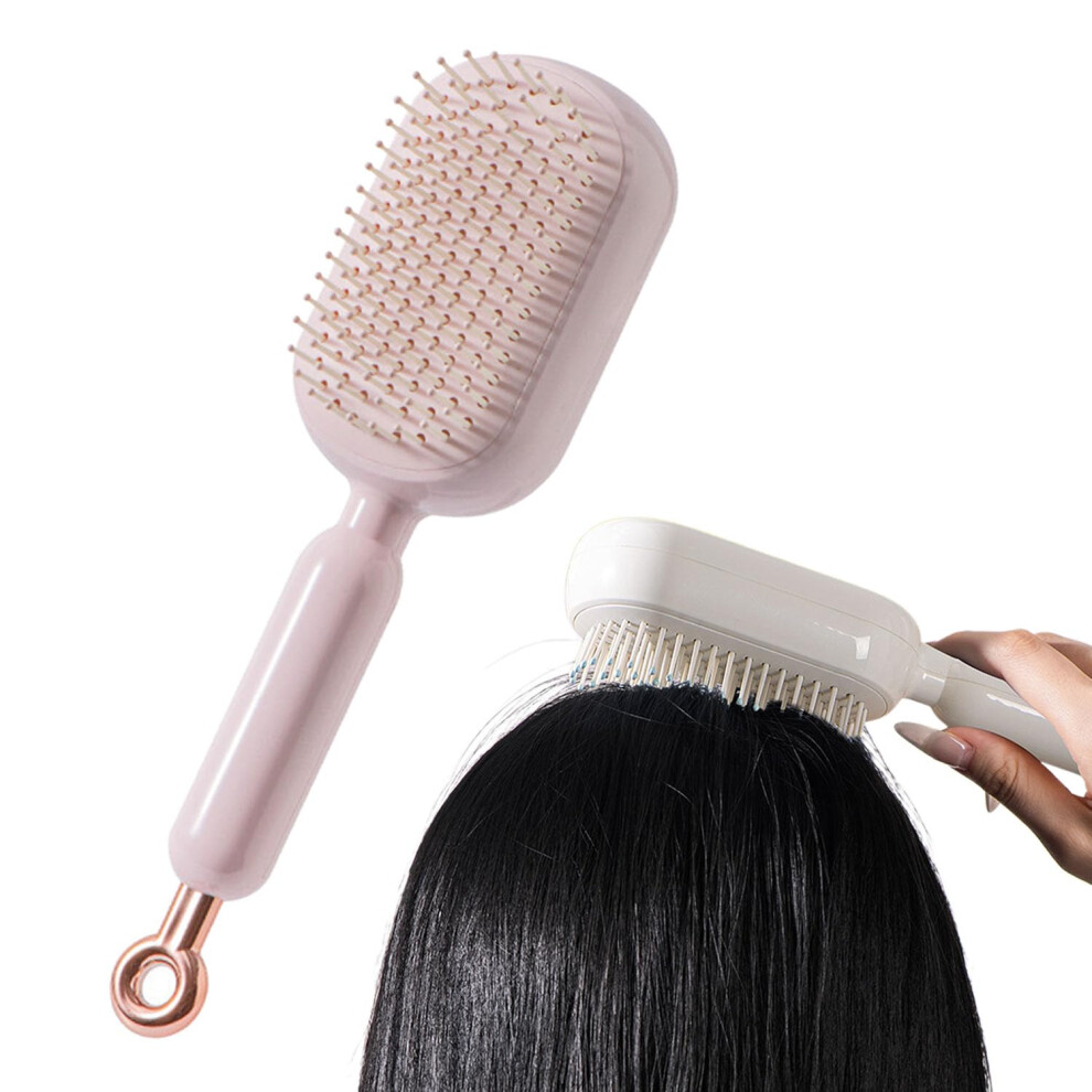 Unisex Pink Detangling Hair Brush With Gentle Scalp Massage, Antistatic Selfcleaning Cushion Comb For Women (Pink)