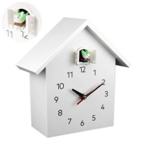 Modern Minimalist Cuckoo Quartz Wall Clock with Alarm, Adjustable Birdsong and Night Sensor, White