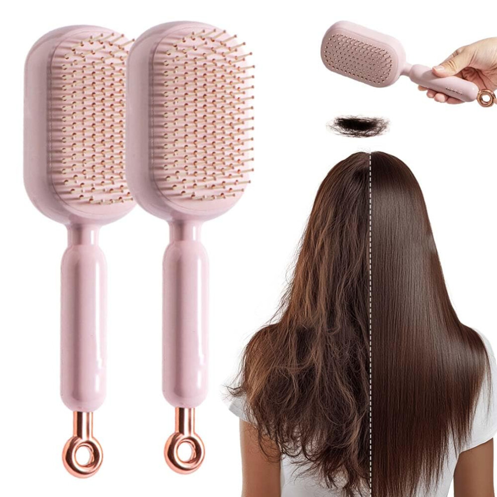 Pink Hair Brush 2Pcs Selfcleaning Retractable Cushion For Detangling And Gentle Scalp Massage