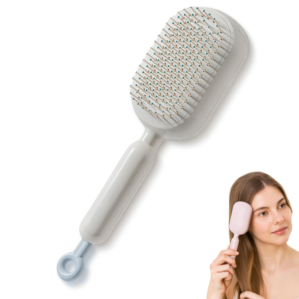 Retractable Hair Brush for Women SelfCleaning Air Cushion Detangling Comb for All Hair Types White