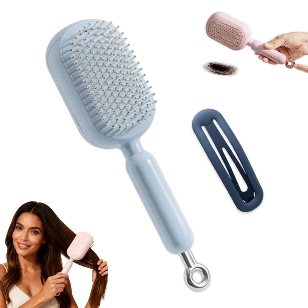 Self Cleaning Hair Brush with OneClick Retractable Bristles, Anti Static Scalp Massager for Wet Dry Thick Curly Hair