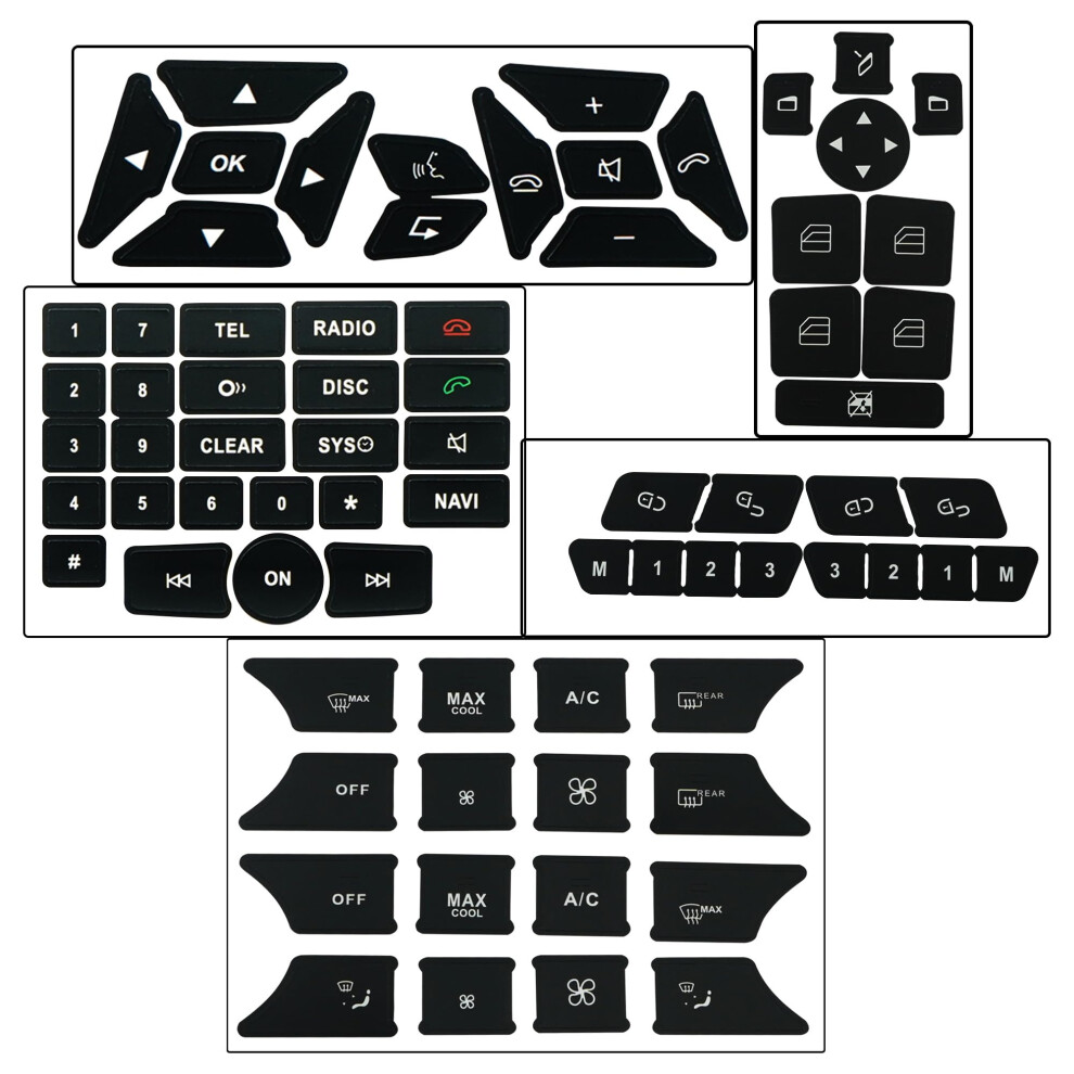 Button Stickers Kit For Mercedes Benz Door Steering Ac Radio Restore Interior Fit W176 W246 W204 W212 R172 W218 X204 R231 9070919701641