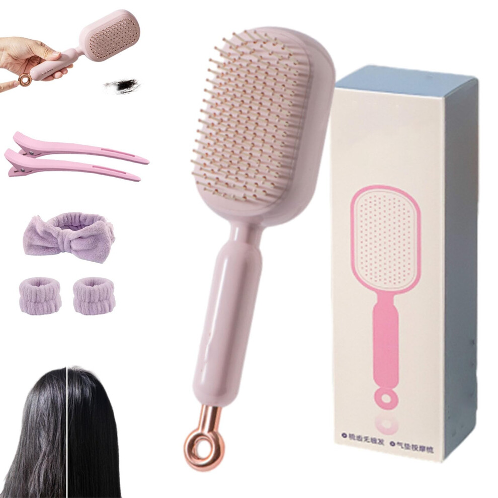 Pink Retractable Hair Brush With Cushioned Massage, Oneclick Self Cleaning, Anti Static Detangling Comb For All Hair Types,