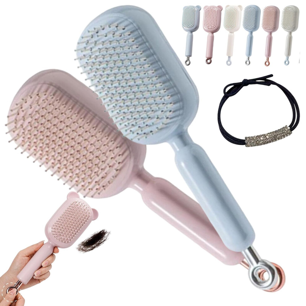 Self Cleaning Hair Brush with OneTouch Hair Removal, AntiStatic Detangling Comb for All Hair Types, Adjustable Air Cushion, 2pcs 5#
