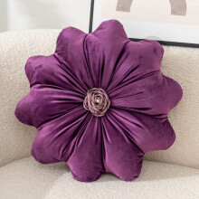 Velvet Throw Pillow 15.7 Inch Round Decorative Cushion with Elegant Floral Design for Sofa Bed Purple