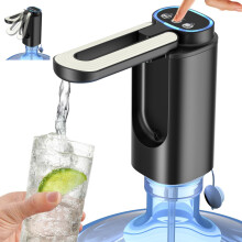 Water Dispenser for 5 Gallon Bottle, Rechargeable Automatic Pump with Foldable Clean Outlet, Black Gray