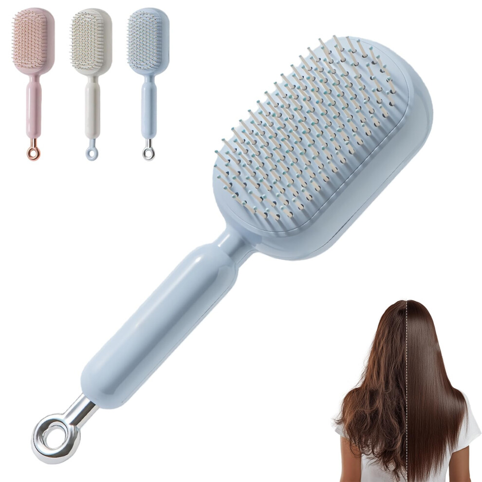 Detangling Hair Brush with Retractable Cushion, SelfCleaning Massage Comb for Women, Blue