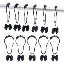 12 Pcs Black Iron Shower Curtain Hooks with Bowknot, RustResistant Rings for Bathroom Rods