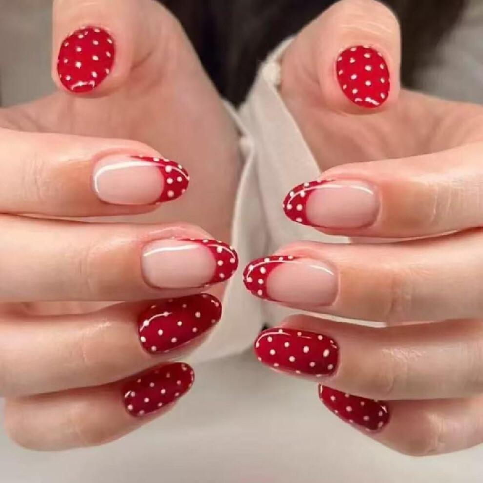 Valentine's Day Press on Nails Medium Almond Red Glossy Fake Nails Set Salon Quality 24 Pcs