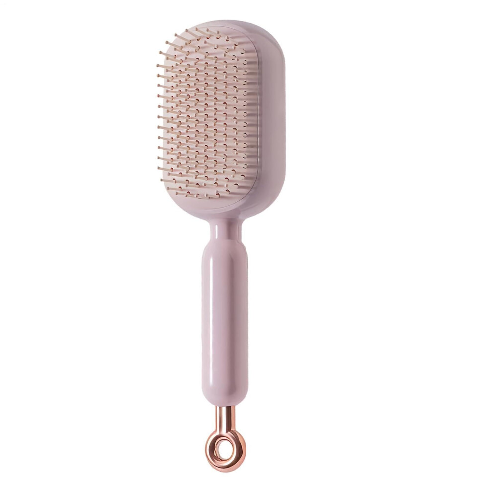 Pink Detangling Hair Brush With Retractable Selfcleaning Cushion, Antistatic Bristles For All Hair Types