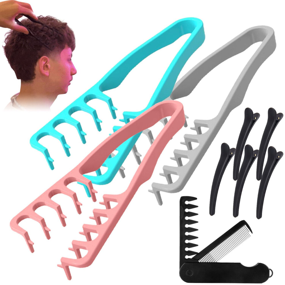 Unisex Gray/Blue/Pink Volumizing Hair Comb With Wide Tooth Design For Instant Volume Boost And Heat Styling, 3Pcs