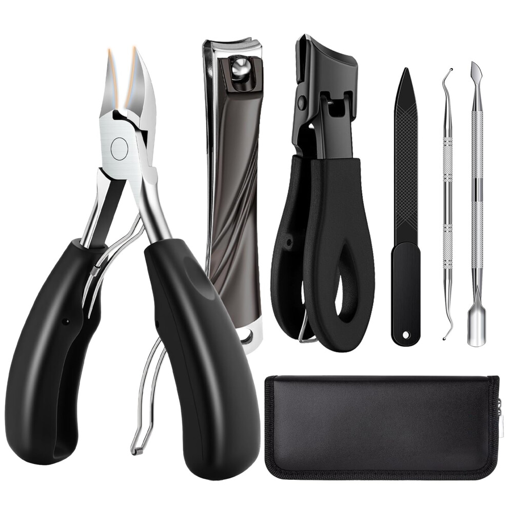Professional 6in1 Stainless Steel Nail Clippers Set for Toenail and Fingernail Care with Leather Case