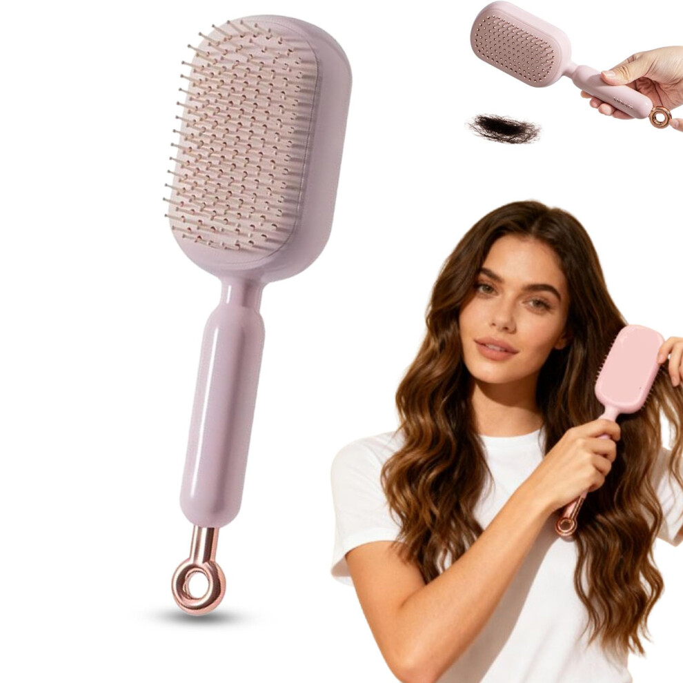 Detangling Hair Brush with OneTouch Hair Removal, Retractable Cushion Massage Hair Comb for Wet Dry Curly Hair (Pink)