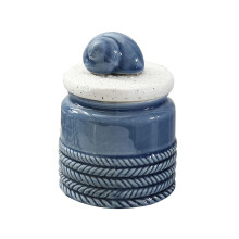 Ceramic Sugar Bowl with Lid Deep Blue Sea Design Porcelain Coffee Canister Blue