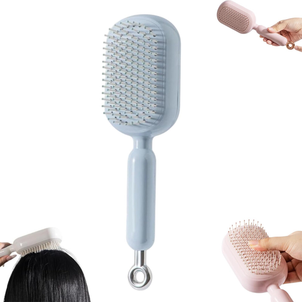 Retractable Self Cleaning Detangling Hair Brush for Women with Anti Static Cushion Massage â Blue