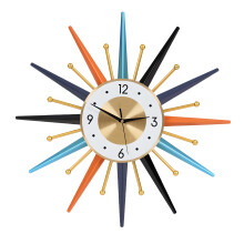 22 Inch Modern Silent Wall Clock with Colorful MidCentury Starburst Design for Living Room