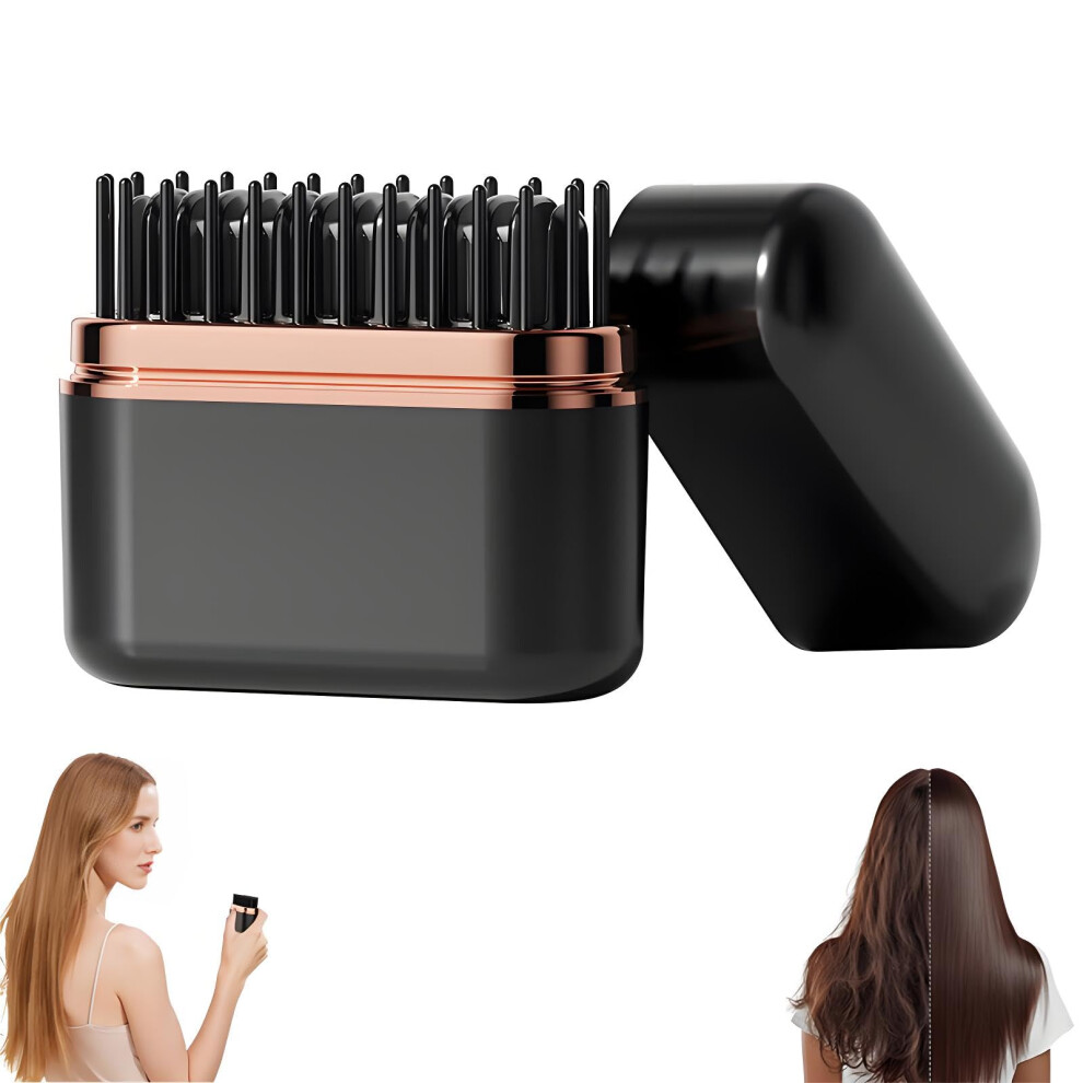 Black Mini Hair Straightener Brush Cordless Usbc Fast Heatup 3 Temps Lcd Display Travel