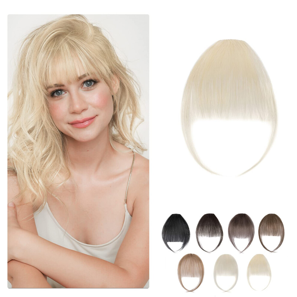 Unisex Clip In Bangs Human Hair 613 Bleach Blonde Remy Fringe For Women Heat Styling And Daily Wear