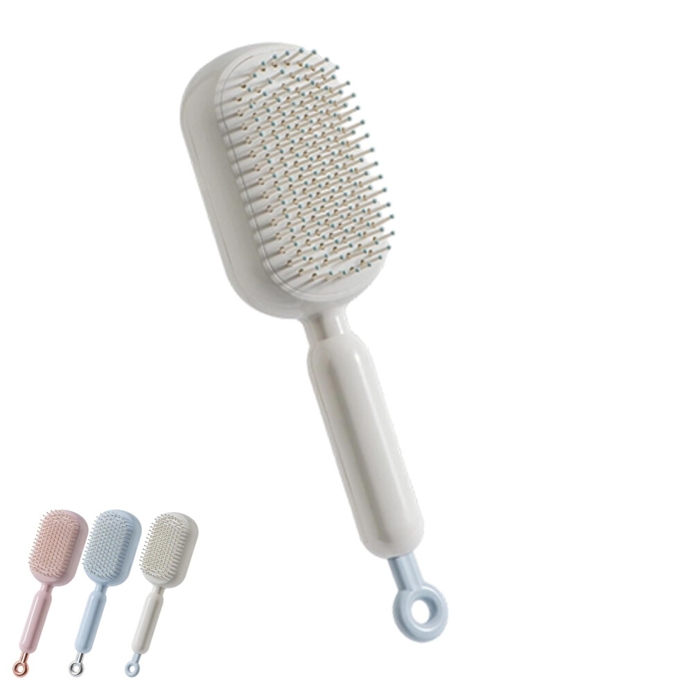 Unisex White Retractable Self Cleaning Hair Brush With Anti Static Massage Comb For Gentle Detangling