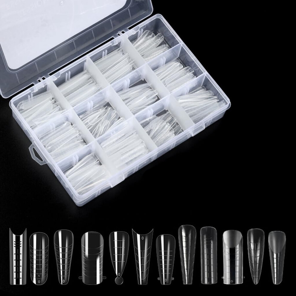 288 Pcs Nail Extension Forms for Acrylic Gel, 12 Shapes Reusable Molds with Precise Length Scale