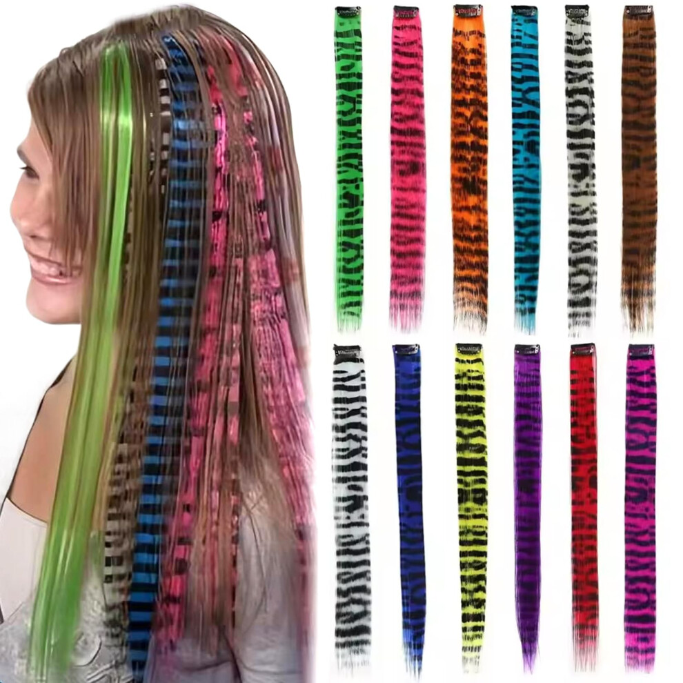 18 Inch Synthetic Clip In Hair Extensions Set 12PCS Vibrant Stripe Colors Heat Tolerant Fiber