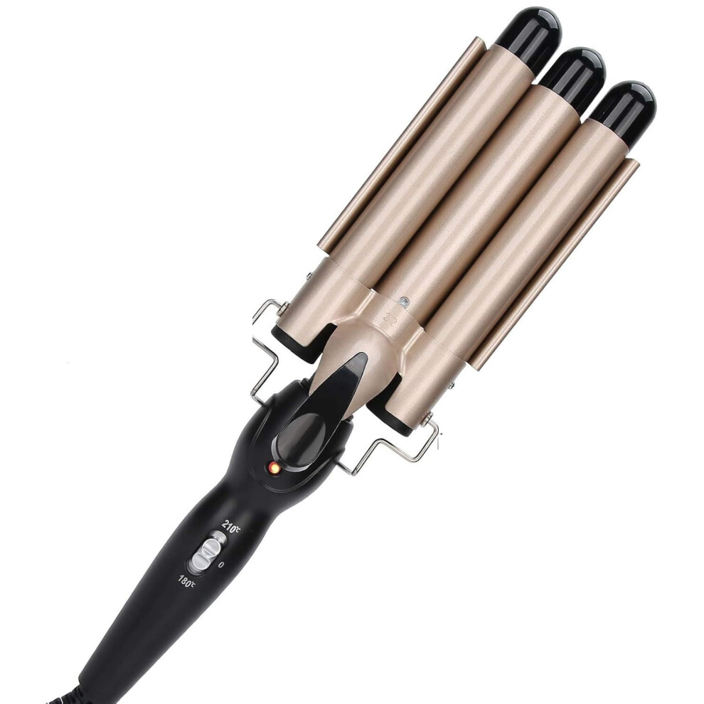 3 Barrel Curling Iron Wand 28mm Fast Heating 14 Temp Settings Ceramic Glaze AntiScald Design